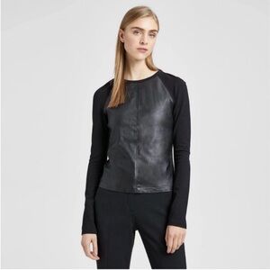 $595 Theory Bristol Lamb Leather Knit Top M